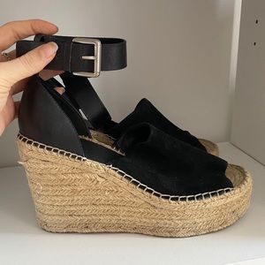 MARC FISHER ADALYN LEATHER ESPDRILLE BLACK WEDGES